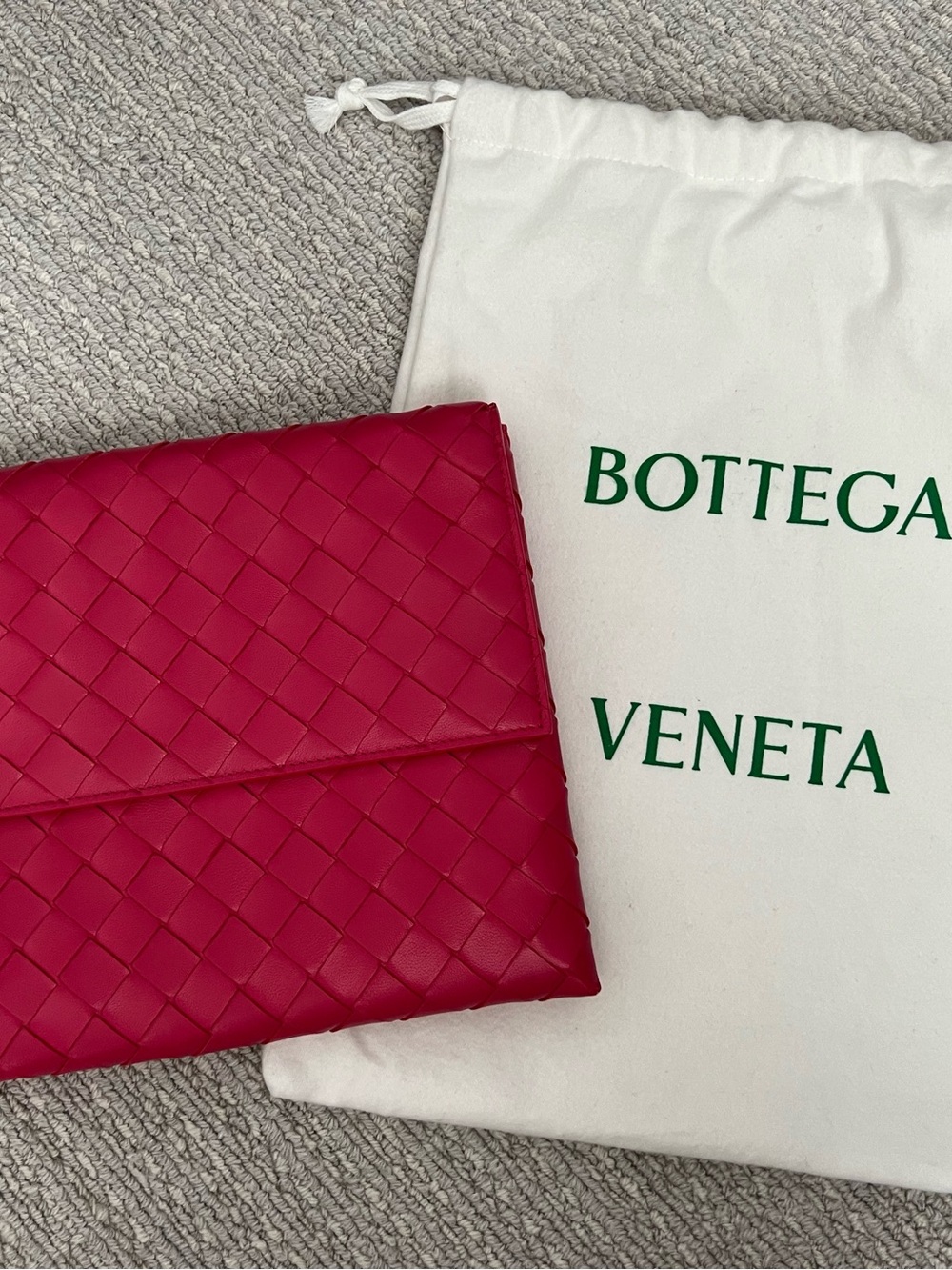 Bottega Veneta Fuchsia Intrecciato Leather Envelope Clutch